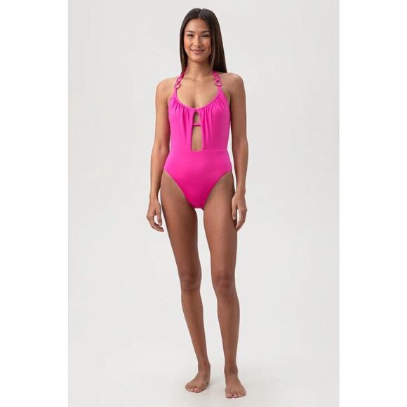 NEW Trina Turk Womens Monaco Scoop Neck Cutout Halter One Piece Swimsuit Pink 10 - Picture 4 of 13
